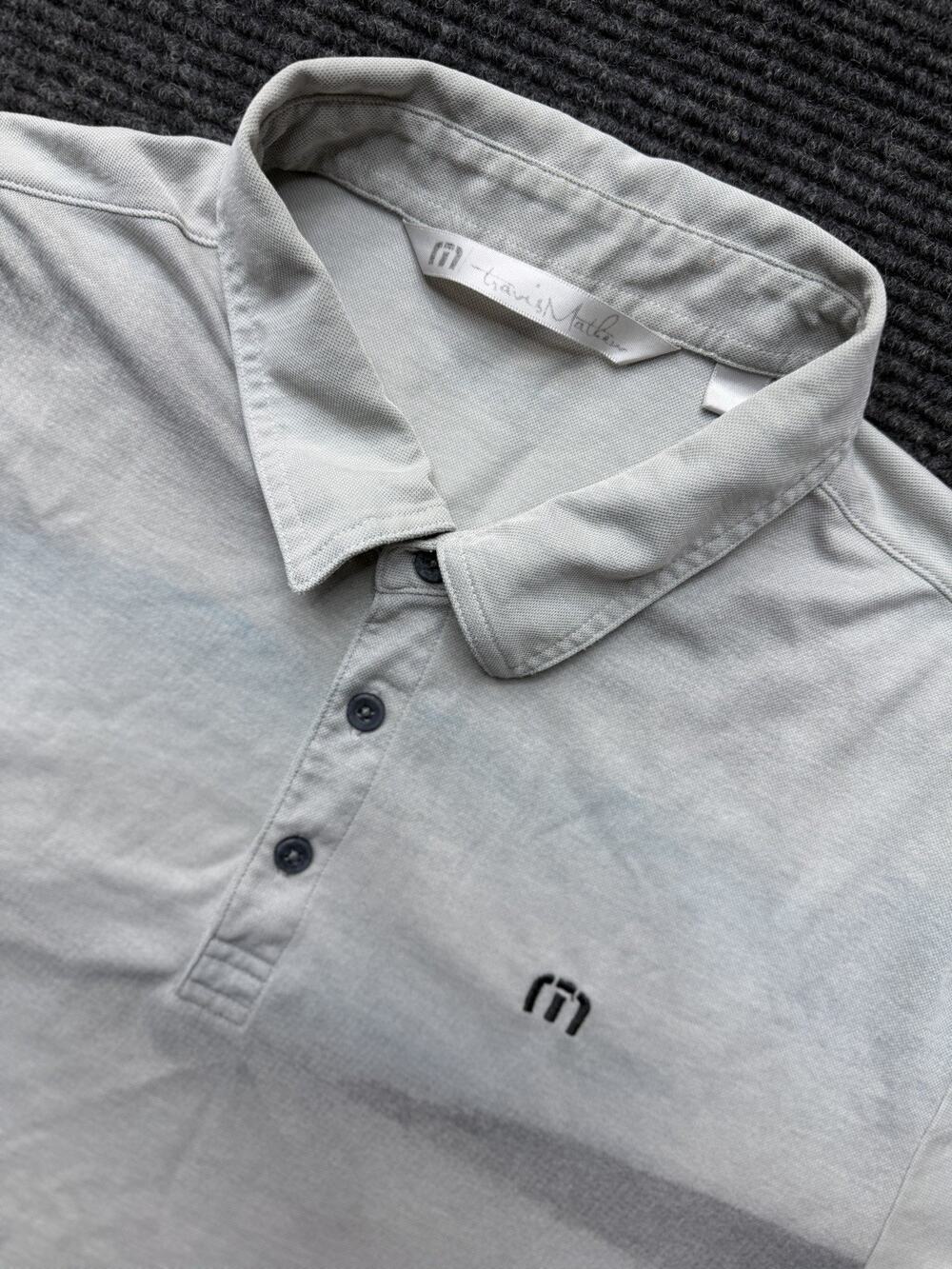 TRAVIS MATHEW Men’s S/S Striped Polo Shirt | Size Large | Gray/Blue